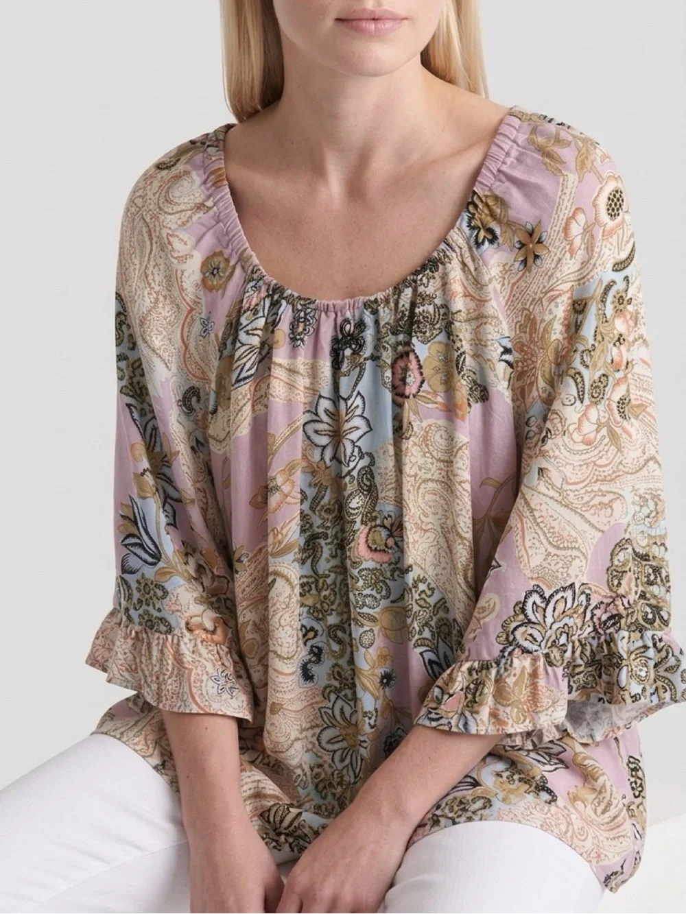 Ivy Jane floral tunic top with ruffle sleeves